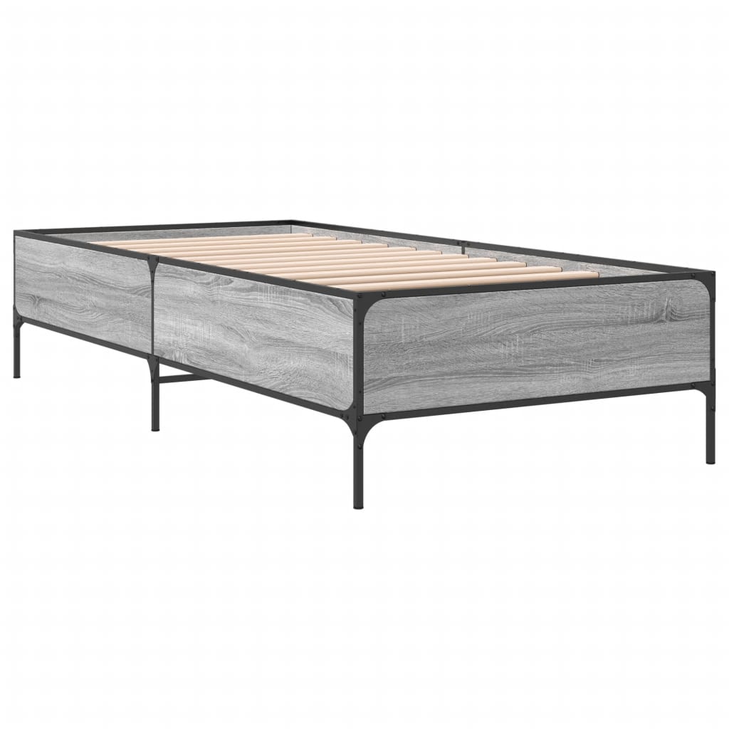 Sengeramme grå sonoma 90x200 cm konstruert tre og metall