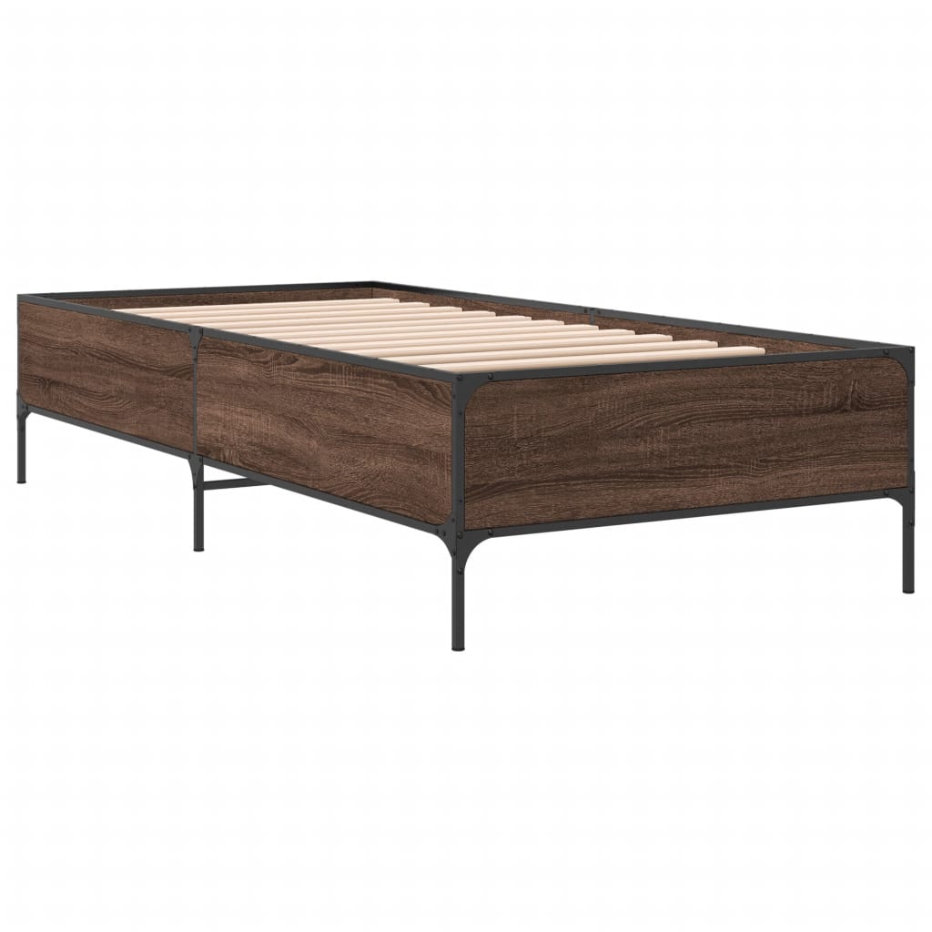 Sengeramme brun eik 90x200 cm konstruert tre og metall