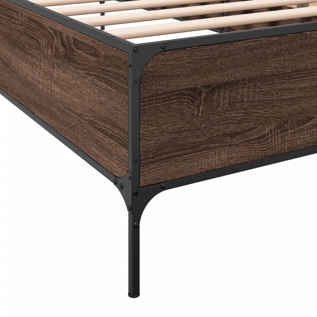 Sengeramme brun eik 90x200 cm konstruert tre og metall