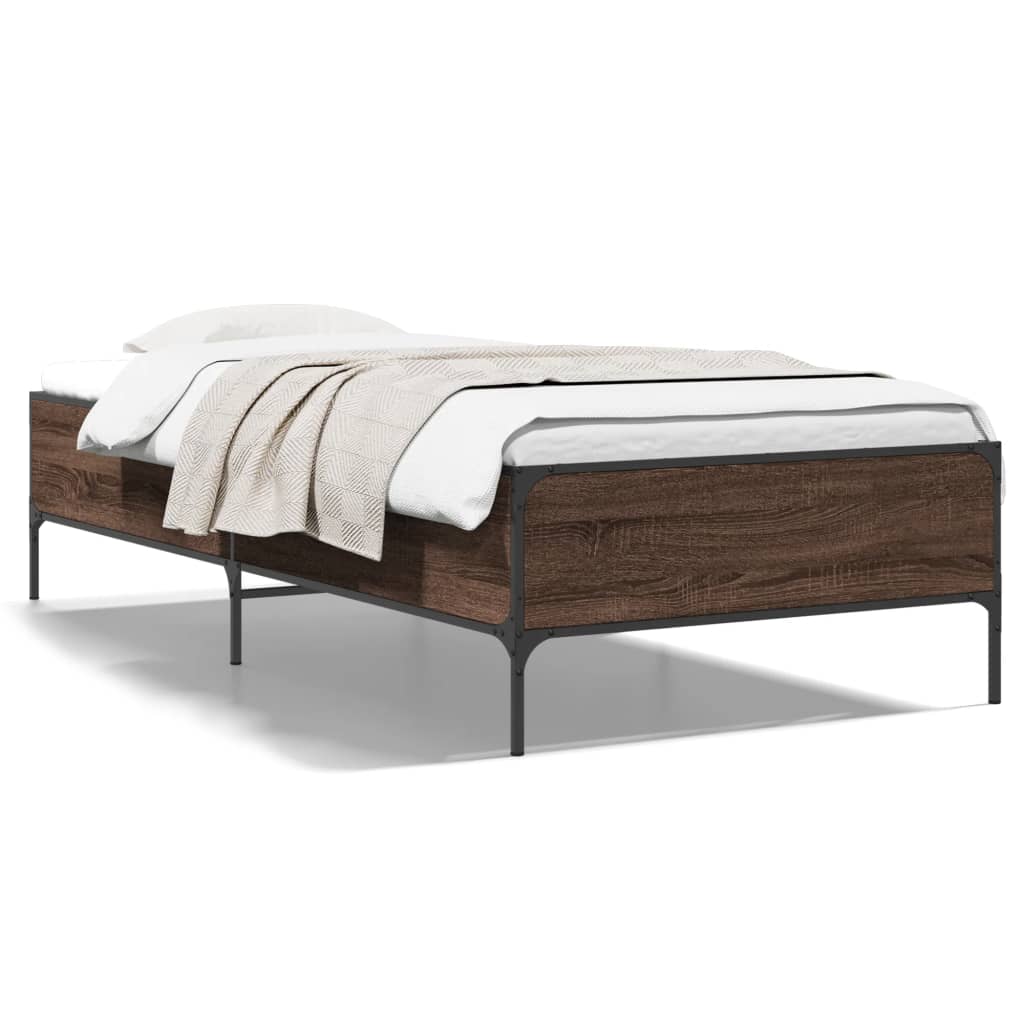 Sengeramme brun eik 90x200 cm konstruert tre og metall