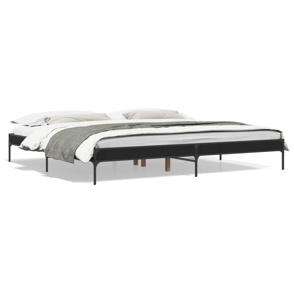 Sengeramme svart 200x200 cm konstruert tre og metall