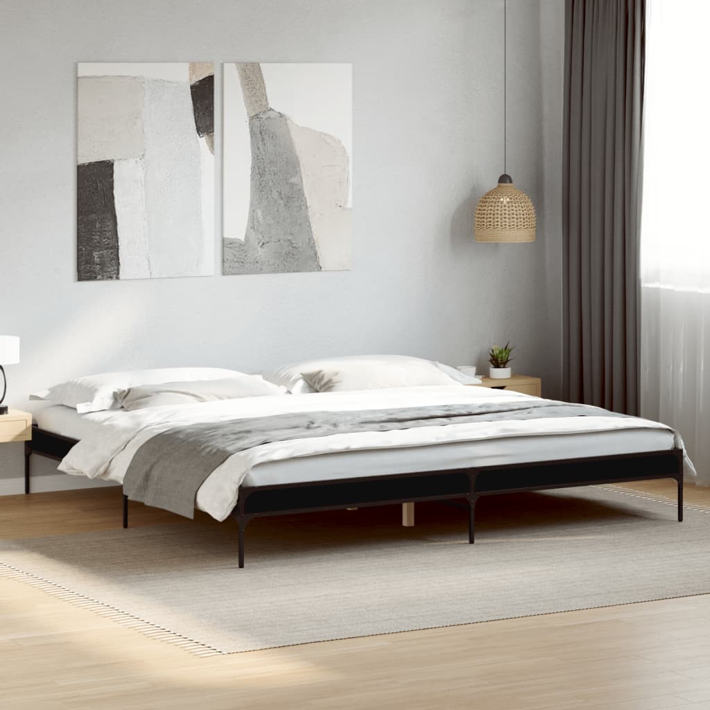 Sengeramme svart 200x200 cm konstruert tre og metall