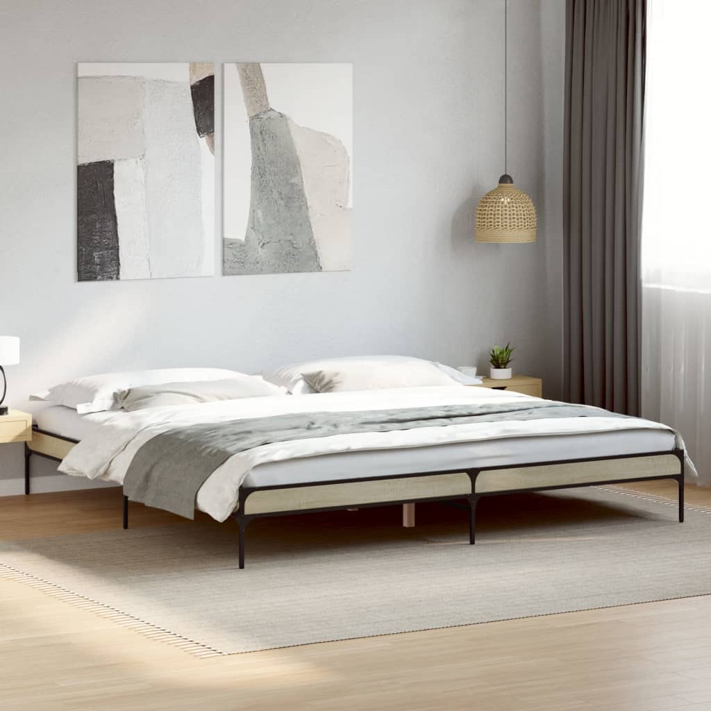Sengeramme sonoma eik 200x200 cm konstruert tre og metall