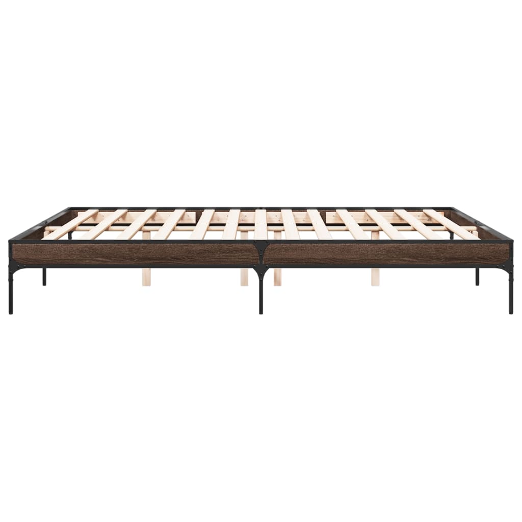 Sengeramme brun eik 200x200 cm konstruert tre og metall