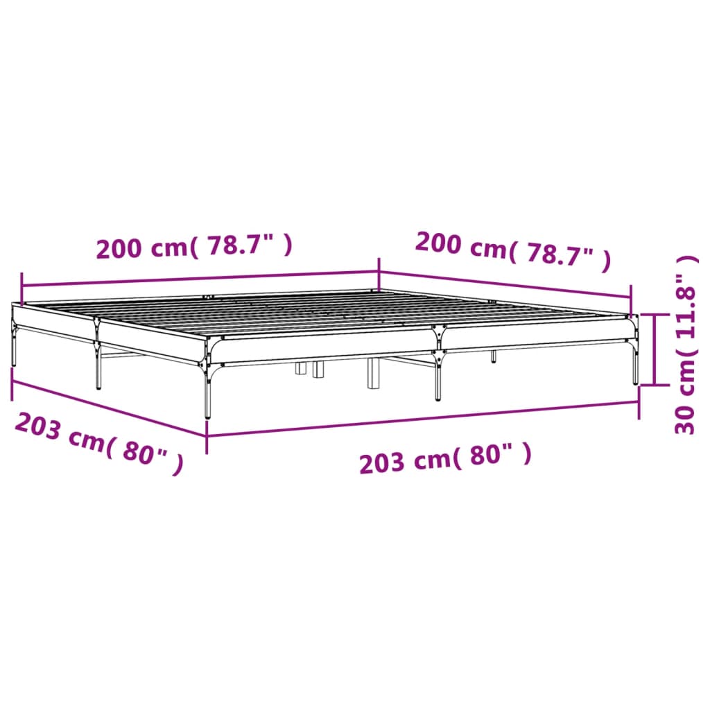 Sengeramme brun eik 200x200 cm konstruert tre og metall