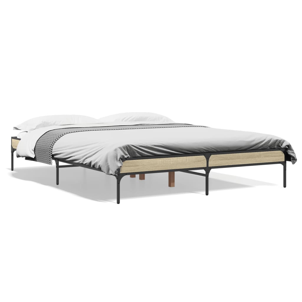 Sengeramme sonoma eik 150x200 cm konstruert tre og metall