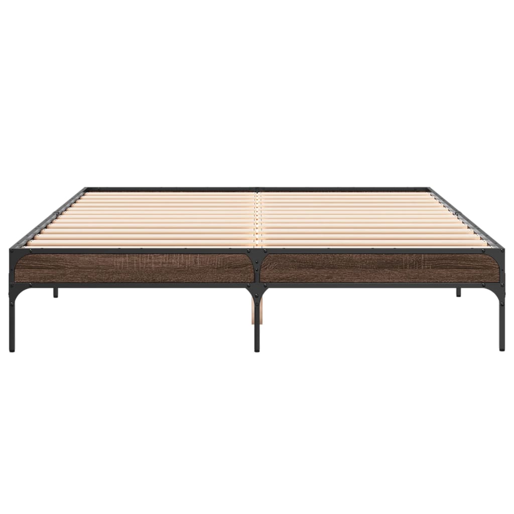 Sengeramme brun eik 150x200 cm konstruert tre og metall