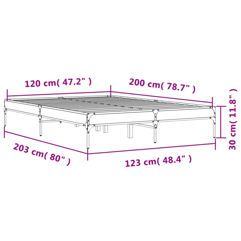 Sengeramme sonoma eik 120x200 cm konstruert tre og metall