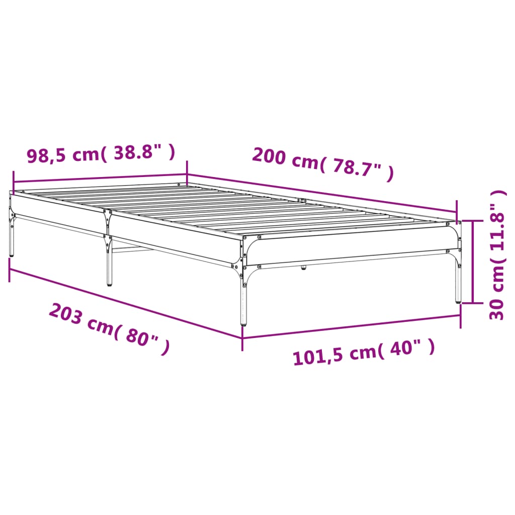 Sengeramme svart 100x200 cm konstruert tre og metall