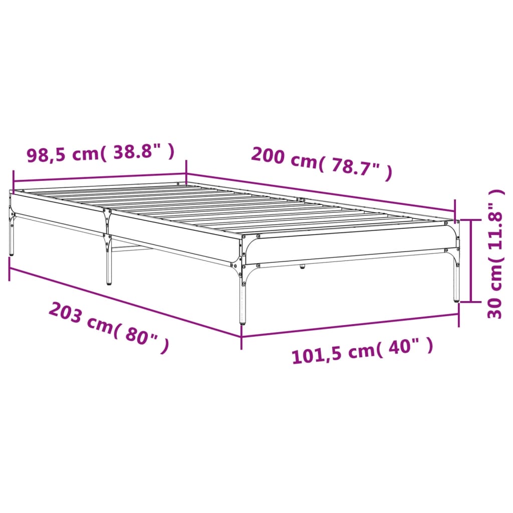 Sengeramme sonoma eik 100x200 cm konstruert tre og metall