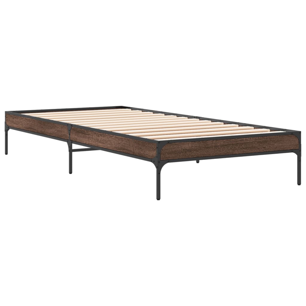 Sengeramme brun eik 100x200 cm konstruert tre og metall