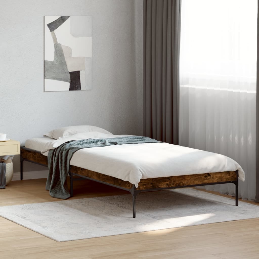 Sengeramme røkt eik 90x200 cm konstruert tre og metall