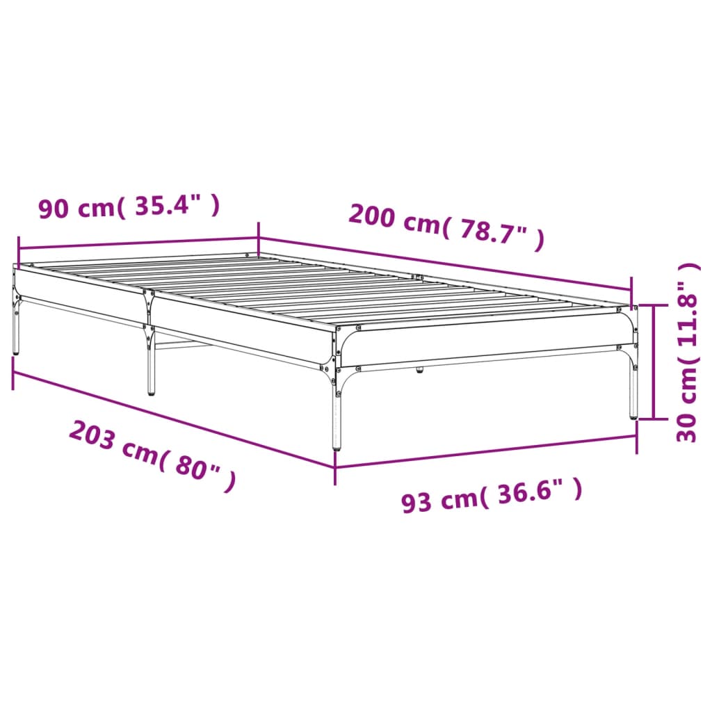 Sengeramme røkt eik 90x200 cm konstruert tre og metall