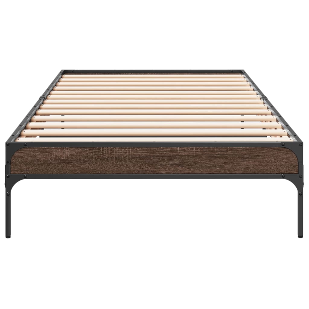 Sengeramme brun eik 90x200 cm konstruert tre og metall