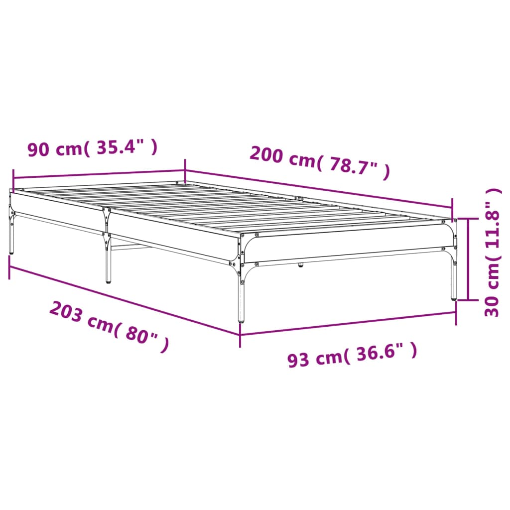 Sengeramme brun eik 90x200 cm konstruert tre og metall
