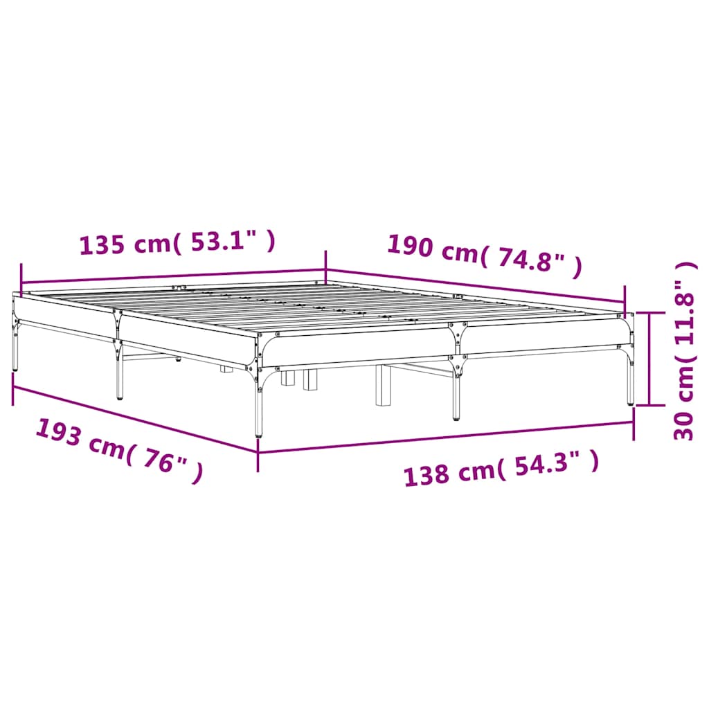 Sengeramme røkt eik 135x190 cm konstruert tre og metall