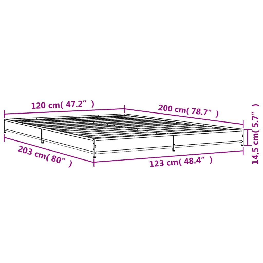 Sengeramme sonoma eik 120x200 cm konstruert tre og metall