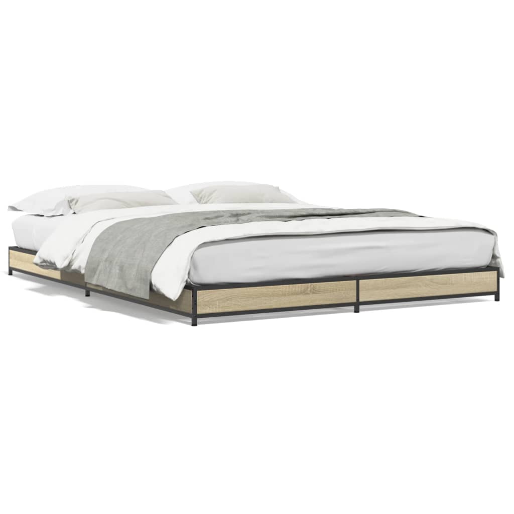 Sengeramme sonoma eik 120x200 cm konstruert tre og metall