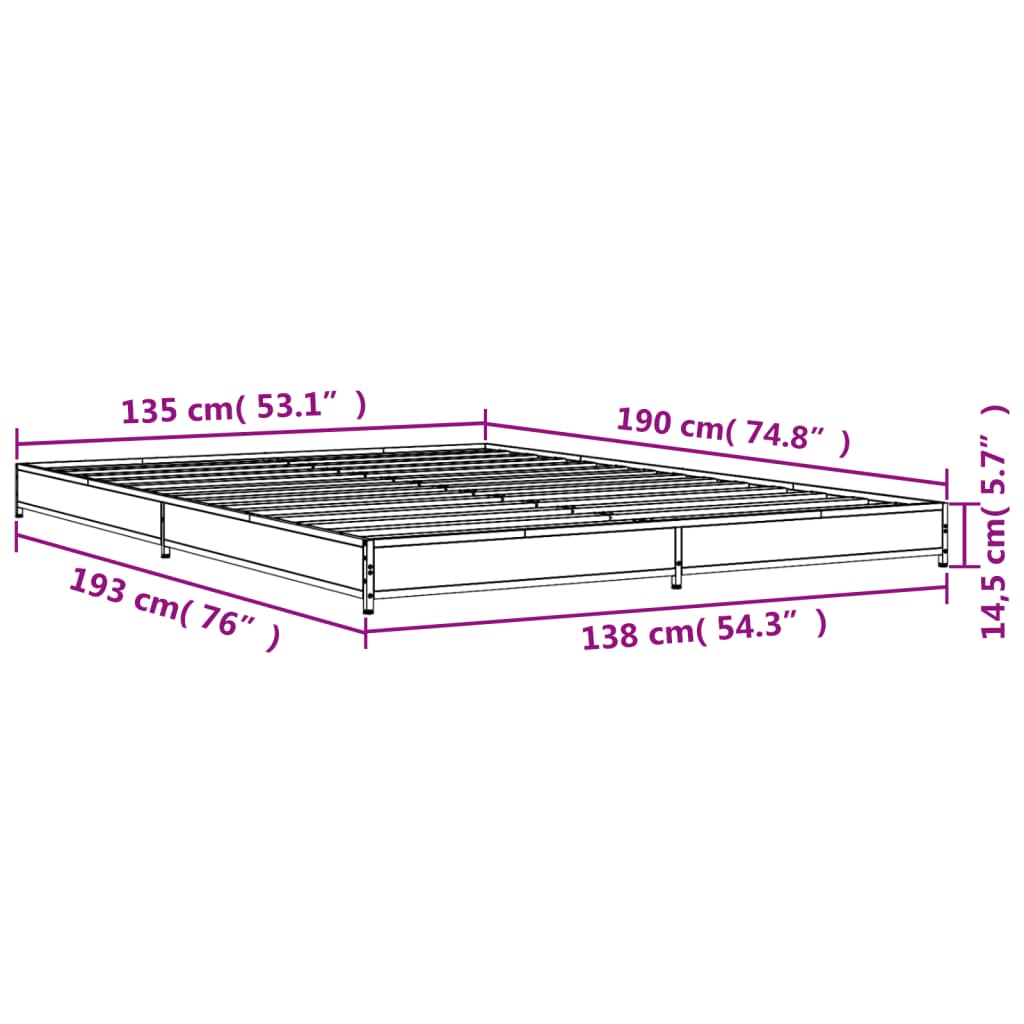 Sengeramme svart 135x190 cm konstruert tre og metall