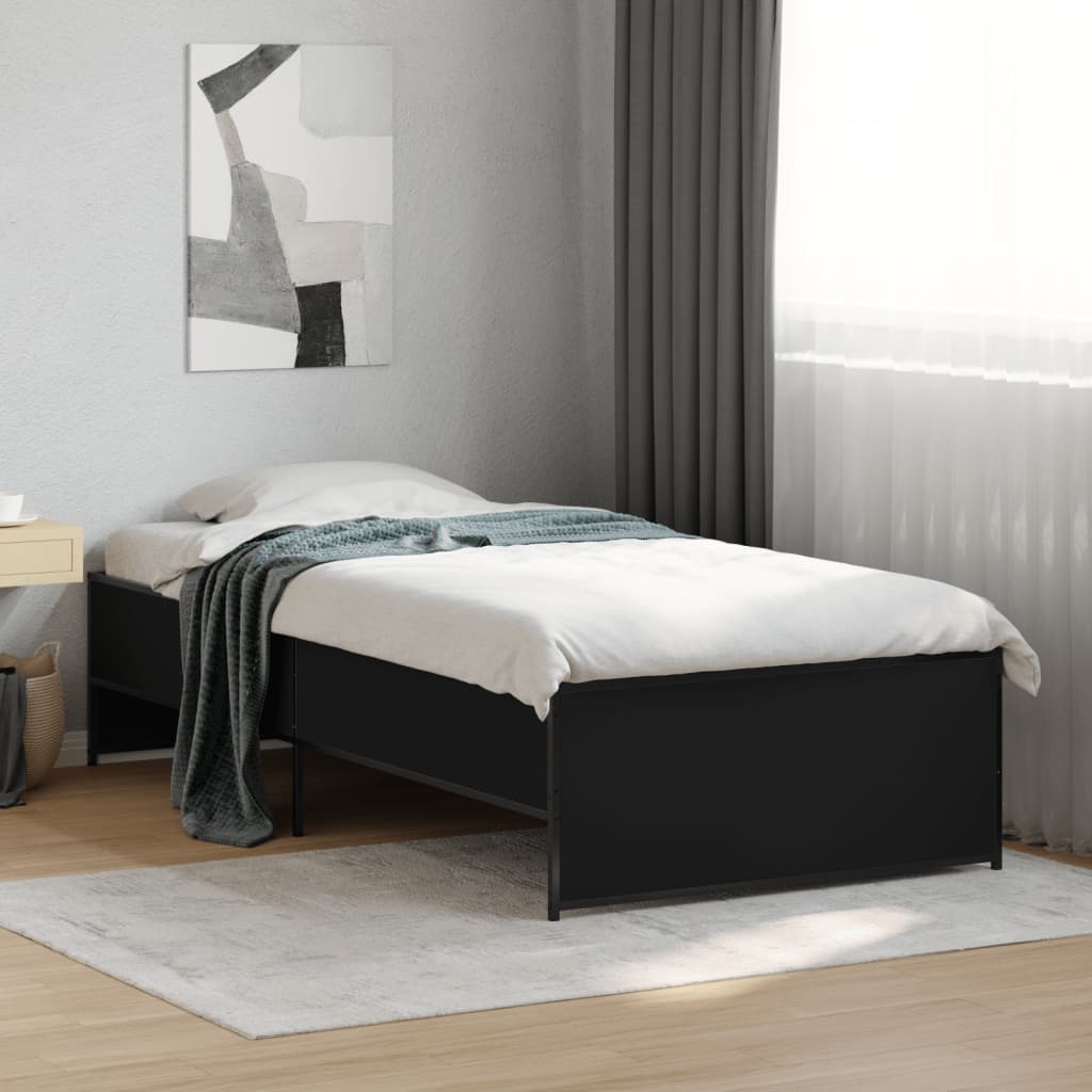 Sengeramme svart 90x190 cm konstruert tre og metall