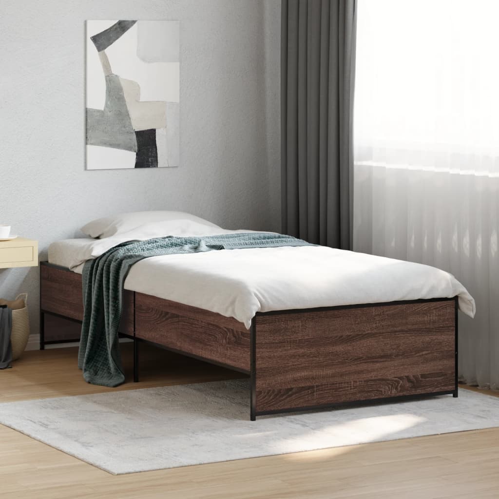 Sengeramme brun eik 75x190 cm konstruert tre og metall