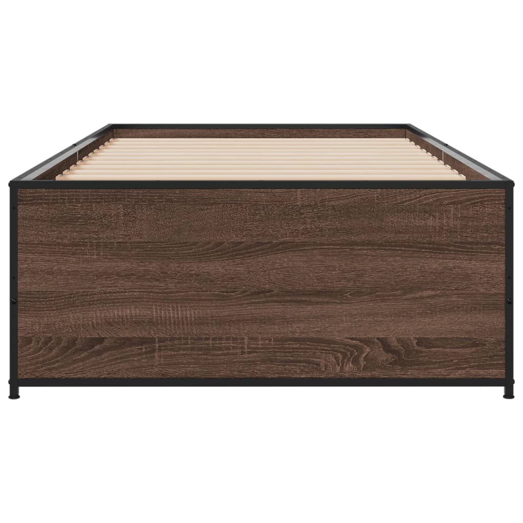 Sengeramme brun eik 75x190 cm konstruert tre og metall