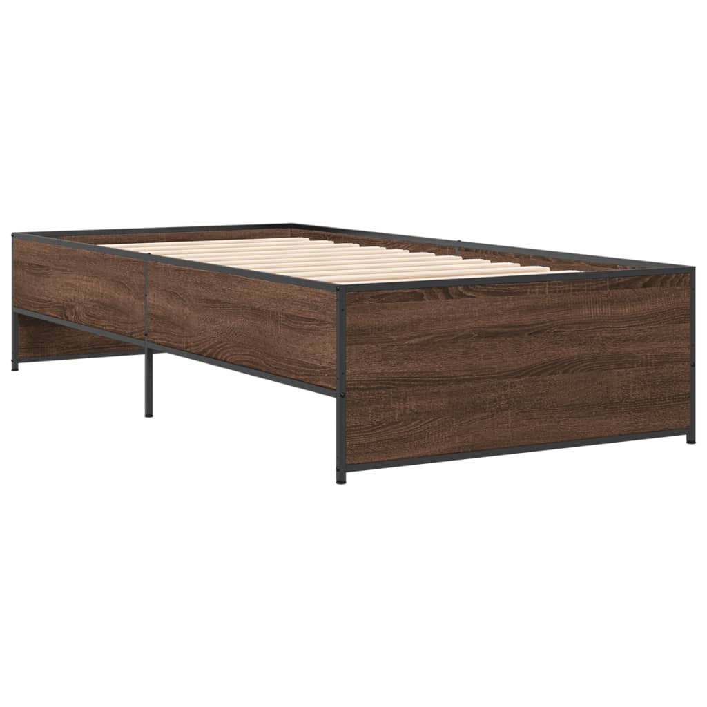 Sengeramme brun eik 75x190 cm konstruert tre og metall