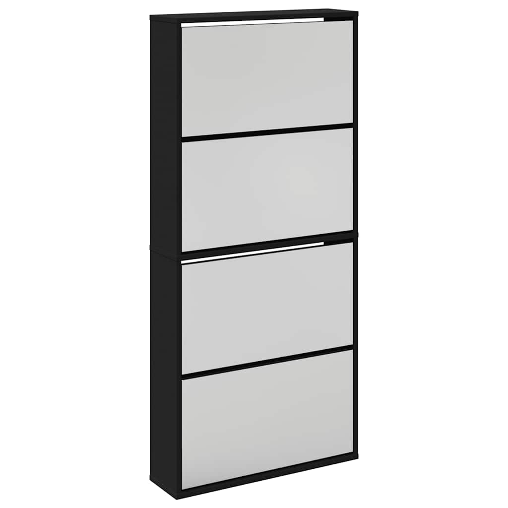 Skoskap med speil 4 lag svart 63x17x134 cm