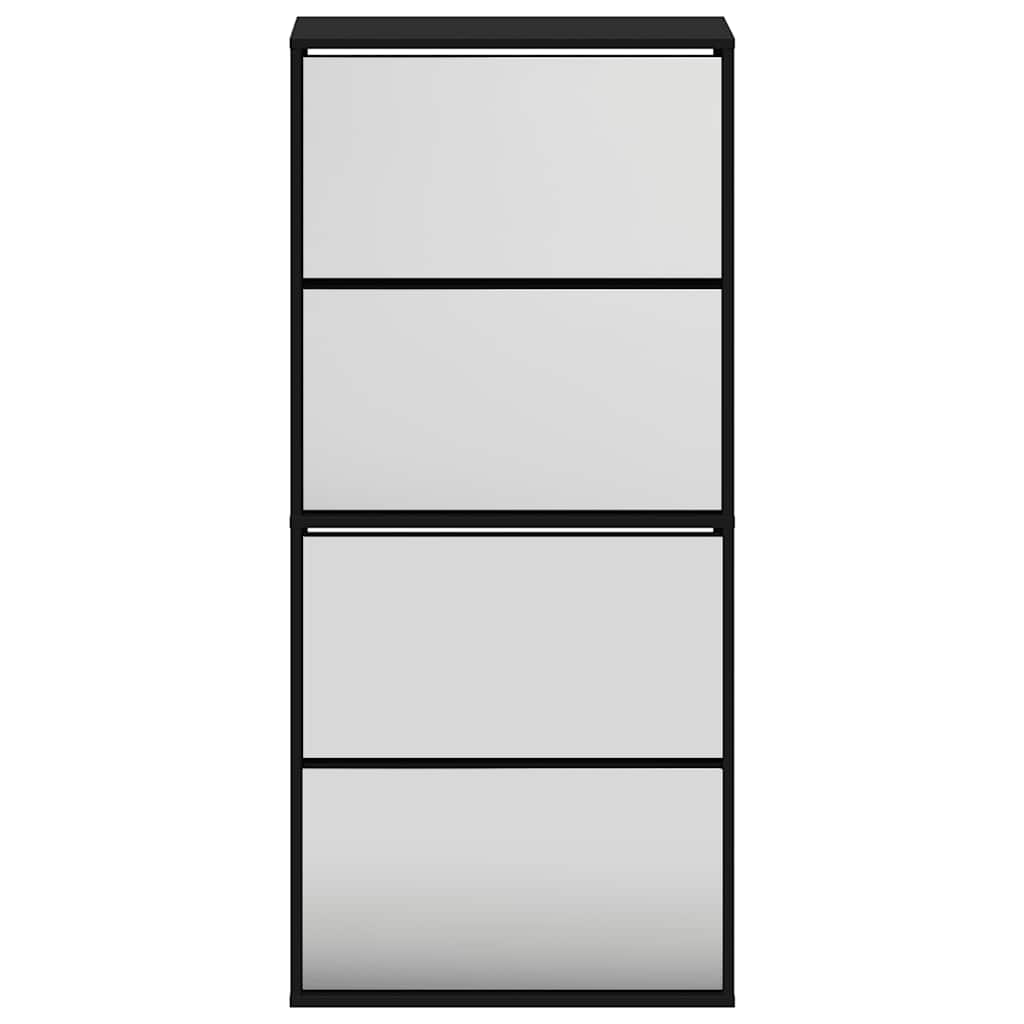Skoskap med speil 4 lag svart 63x17x134 cm