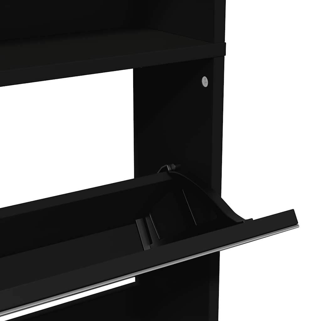 Skoskap med speil 4 lag svart 63x17x134 cm