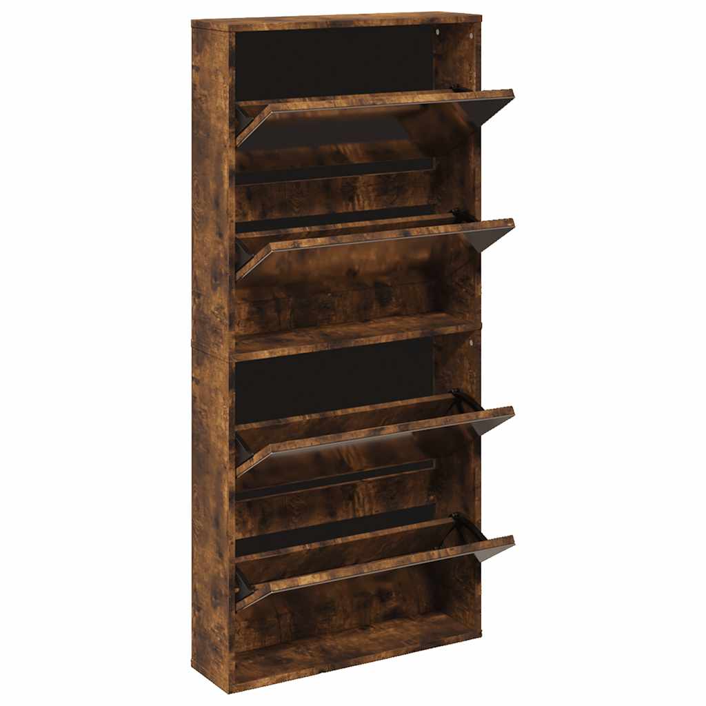 Skoskap med speil 4 lag røkt eik 63x17x134 cm