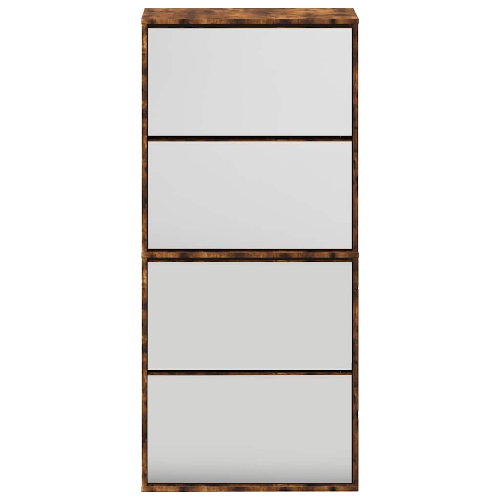 Skoskap med speil 4 lag røkt eik 63x17x134 cm