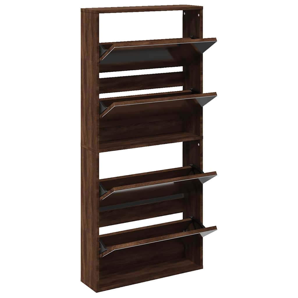 Skoskap med speil 4 lag brun eik 63x17x134 cm