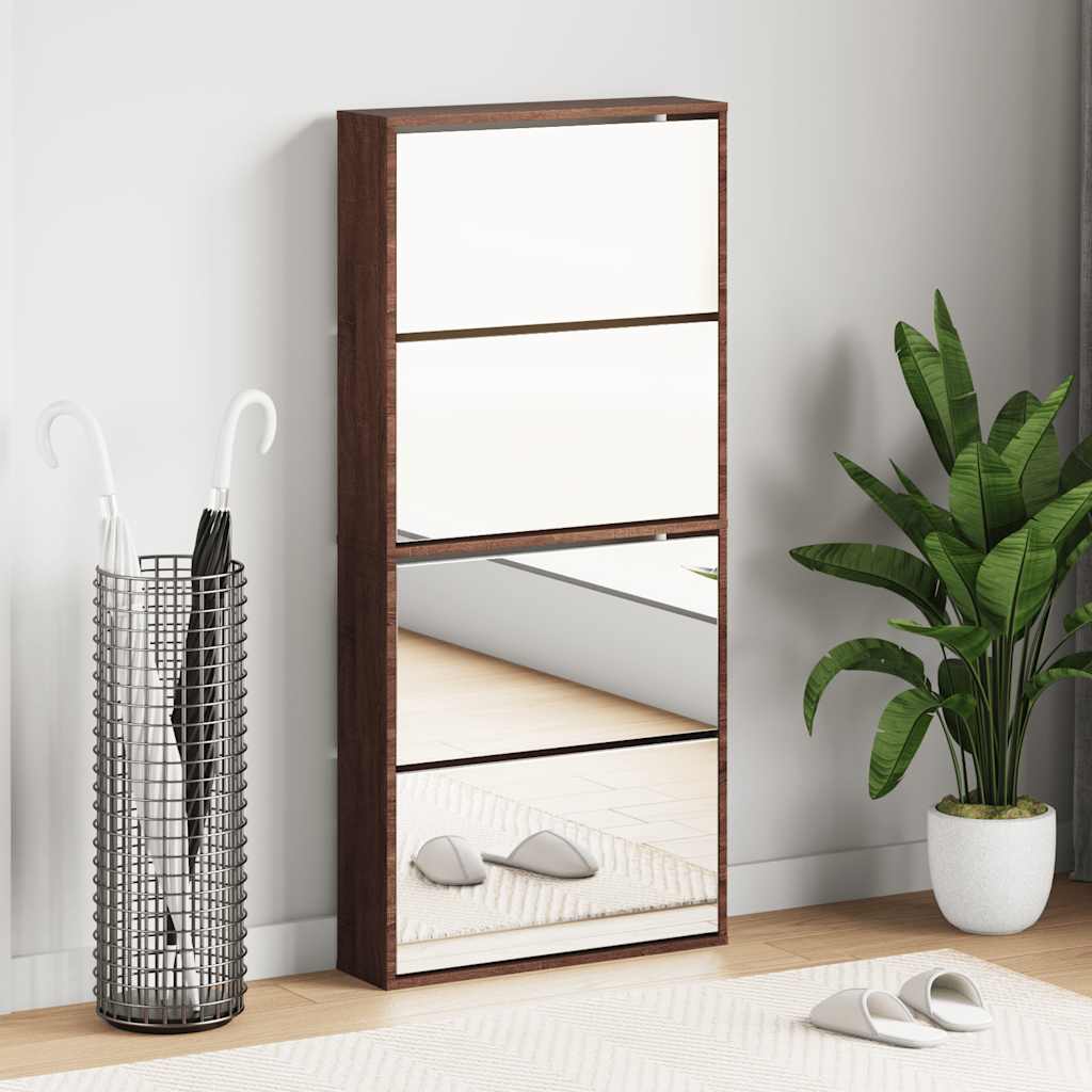 Skoskap med speil 4 lag brun eik 63x17x134 cm