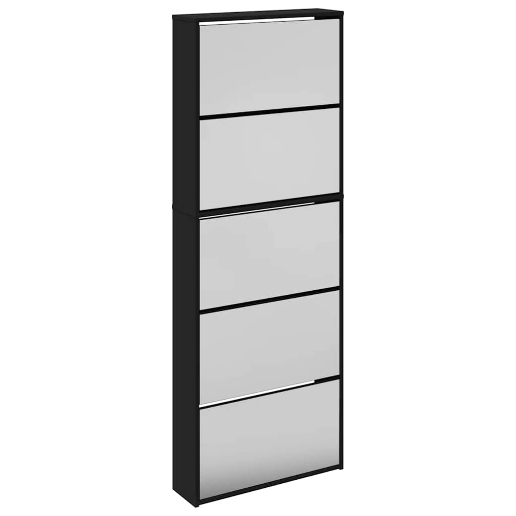 Skoskap med speil 5 lag svart 63x17x169,5 cm