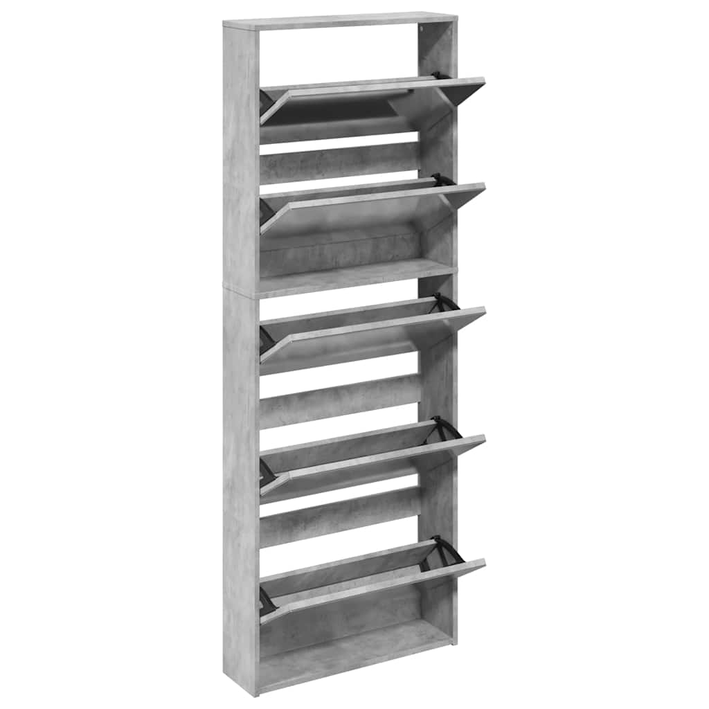 Skoskap med speil 5 lag betonggrå 63x17x169,5 cm