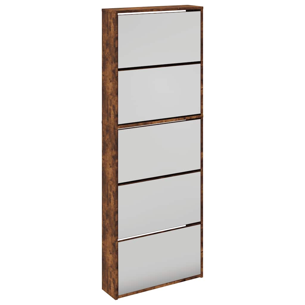 Skoskap med speil 5 lag røkt eik 63x17x169,5 cm