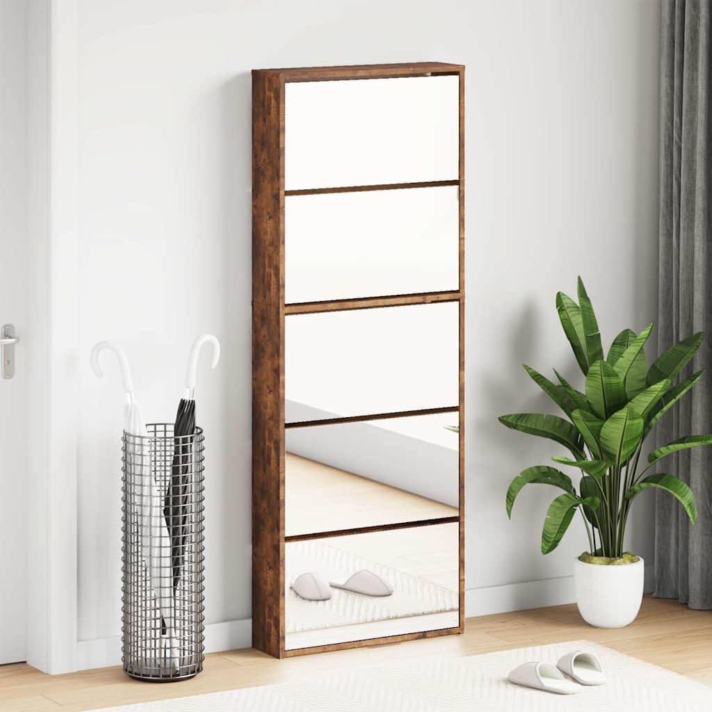 Skoskap med speil 5 lag røkt eik 63x17x169,5 cm