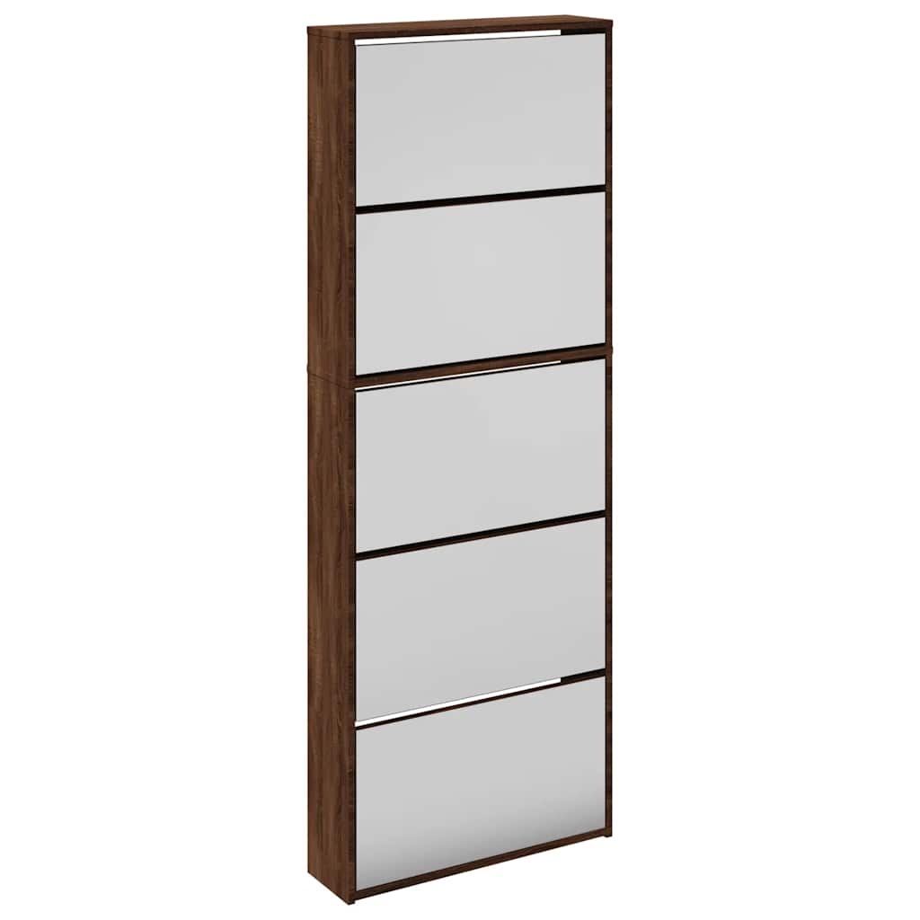 Skoskap med speil 5 lag brun eik 63x17x169,5 cm