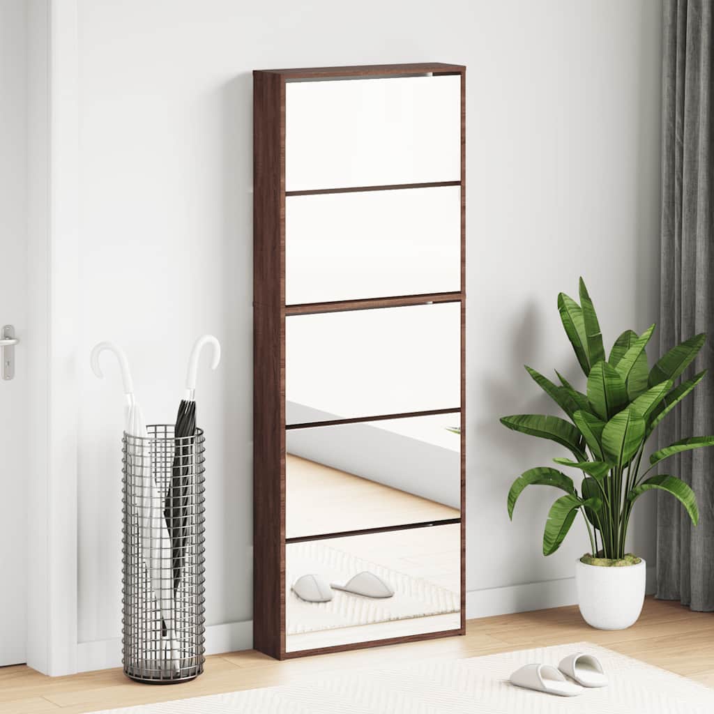Skoskap med speil 5 lag brun eik 63x17x169,5 cm