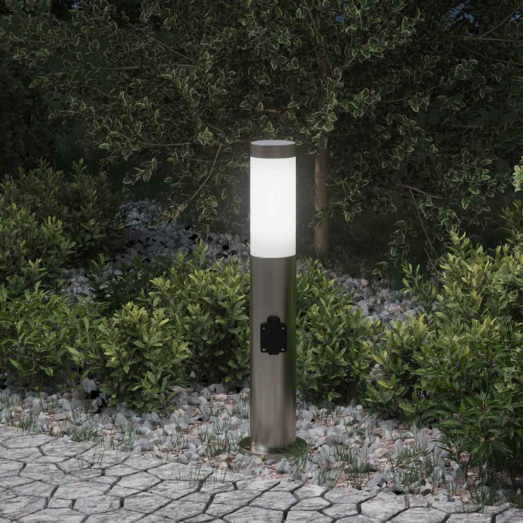 Pullertlampe med stikkontakt 50 cm rustfritt stål IP44