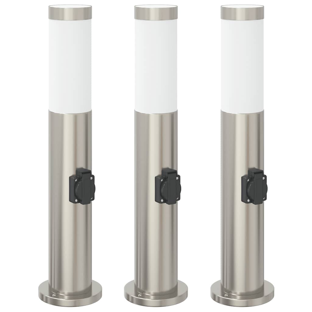 Pullertlamper med stikkontakt 3 stk 50 cm rustfritt stål IP44