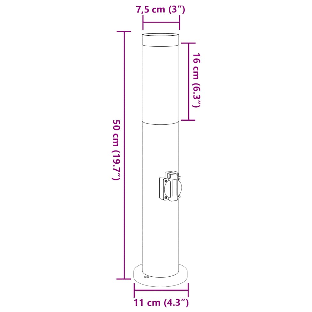 Pullertlamper med stikkontakt 3 stk 50 cm rustfritt stål IP44