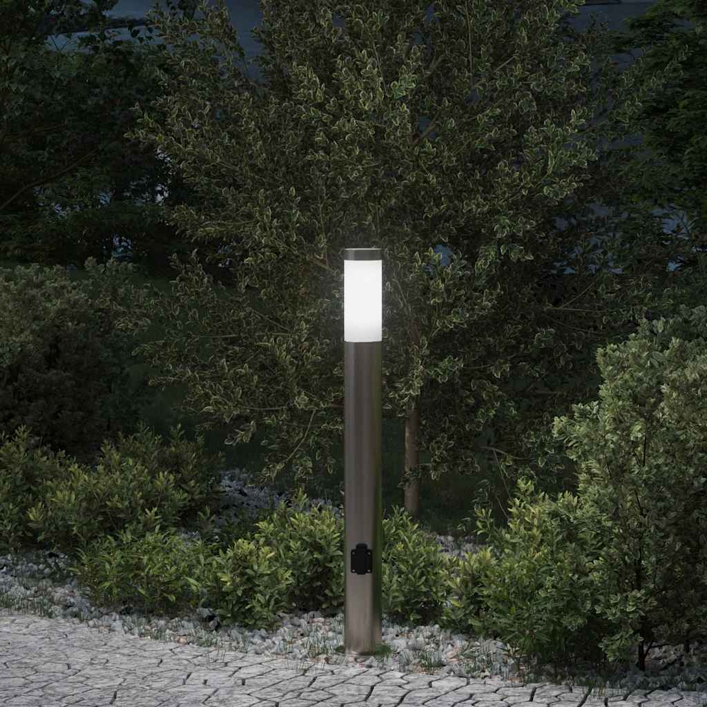 Pullertlampe med stikkontakt 80 cm rustfritt stål IP44