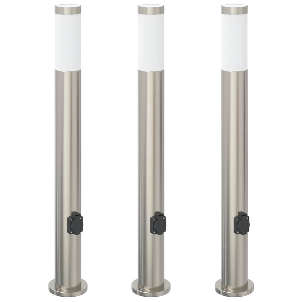 Pullertlamper med stikkontakt 3 stk 80 cm rustfritt stål IP44