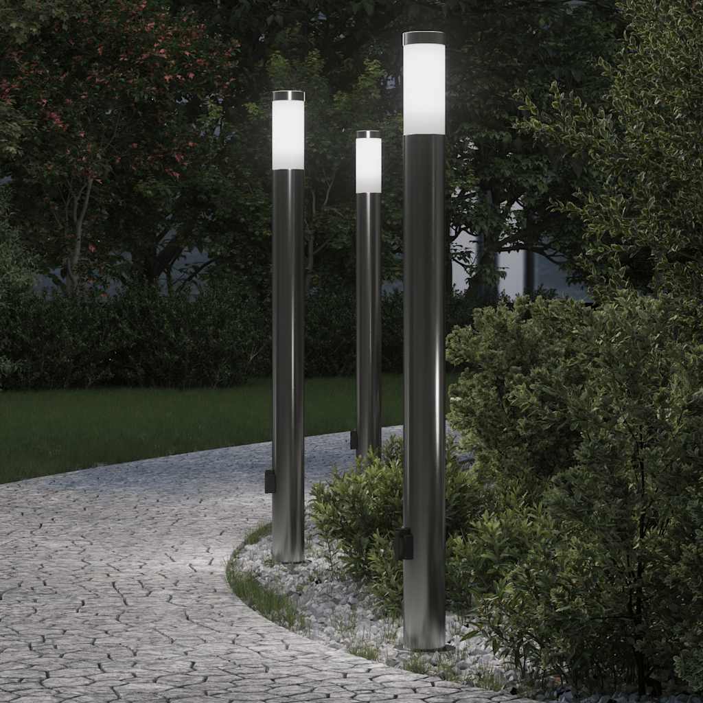 Pullertlamper med stikkontakt 3 stk 110 cm rustfritt stål IP44