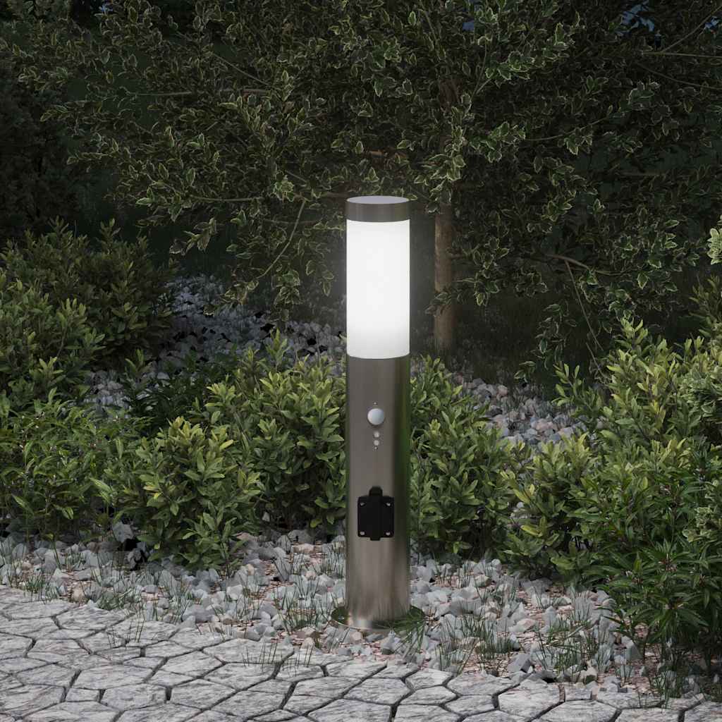 Pullertlampe med sensor og stikkontakt 50 cm rustfritt stål IP44