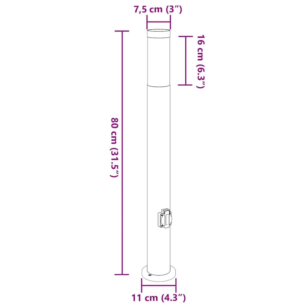 Pullertlamper med stikkontakt 3 stk 80 cm rustfritt stål IP44
