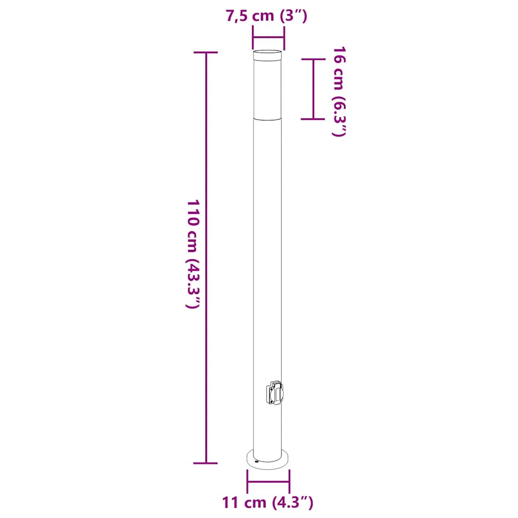 Pullertlamper med stikkontakt 3 stk 110 cm rustfritt stål IP44