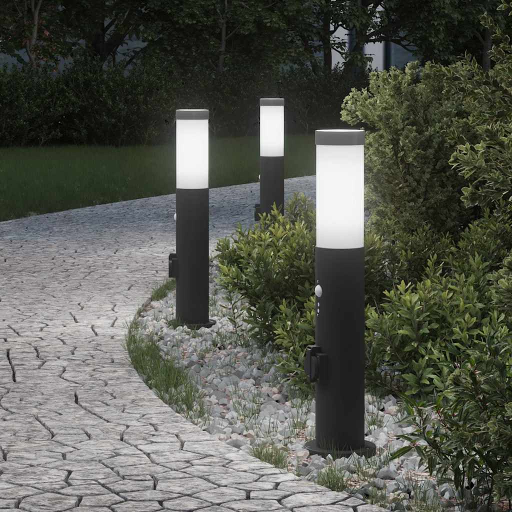 Pullertlys med sensor og stikkontakt 3 stk 50 cm rustfritt stål IP44